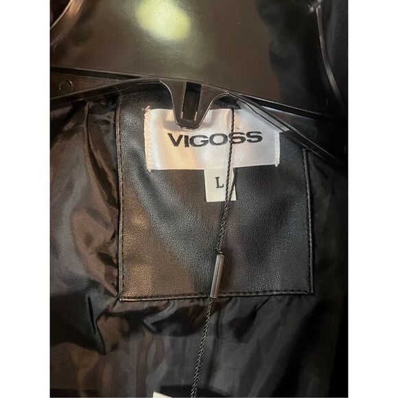 Vigoss Womens Black Faux Leather Cropped Puffer Coat Large nwt (3678) - Picture 4 of 7